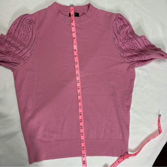 ontwelfth Floral Lace Puff Sleeve Ribbed Knit Short Sleeve Cotton Sweater Sz L - Picture 14 of 15